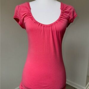 Vtg Red‎ Camel Pink Ruched Scoop Neck Tee Babydoll Stretchy Top Y2K Style L